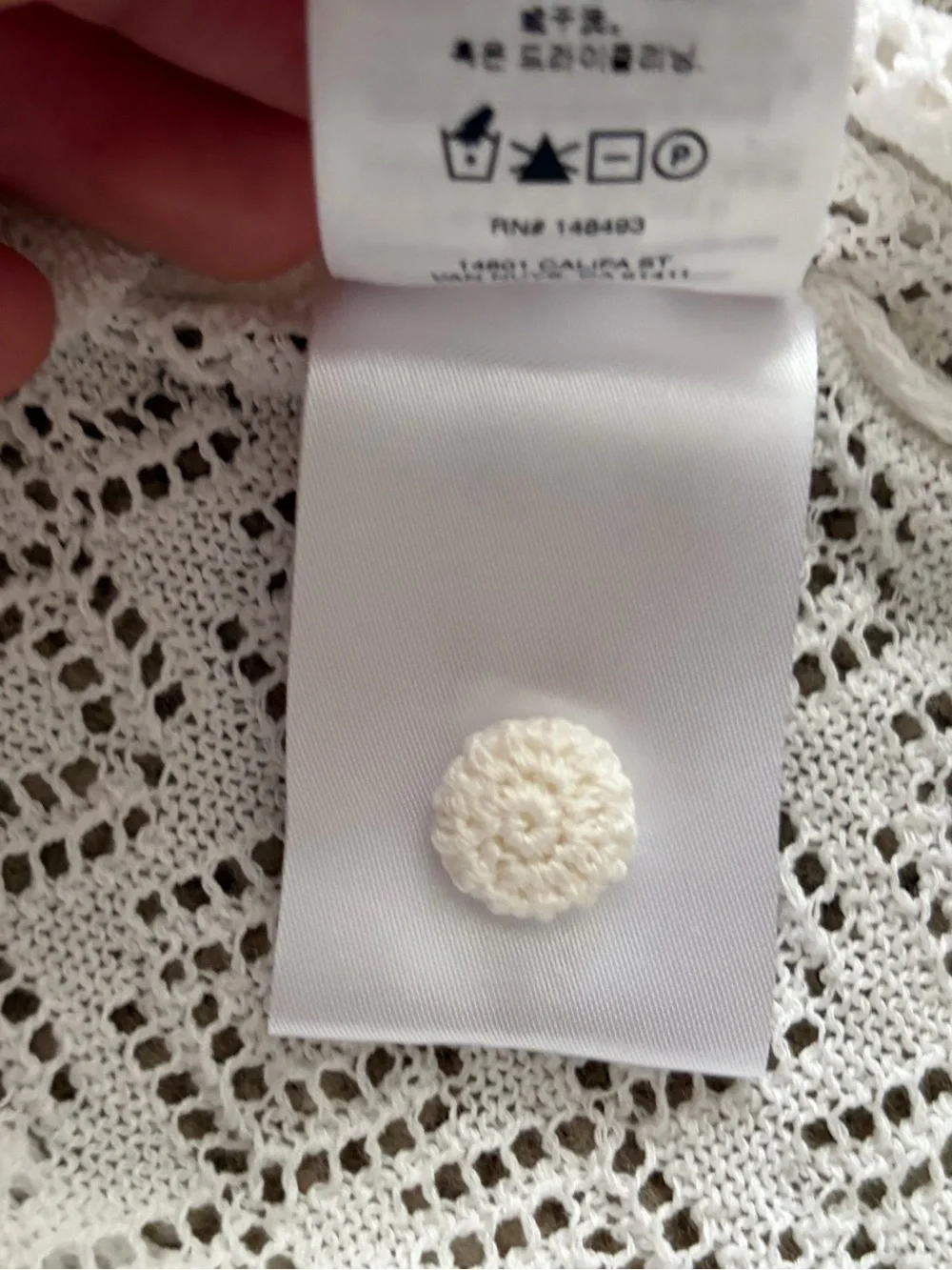 Doen Diane Pointelle Lace Crochet Button Knit Cardigan Sweater Top Ivory Sz xs